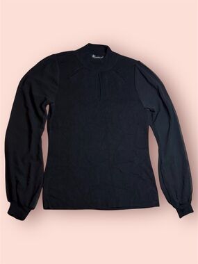 INC International Concepts Black Mock Turtleneck Sweater Sheer Sleeves Cutouts M